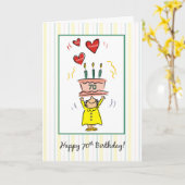 Carte 70e anniversaire gâteau et coeurs pour femme (Fleur jaune)