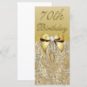 Carte 70e anniversaire Gold Faux Sequins Diamond Bow (Devant / Derrière)