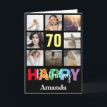 Carte 70e anniversaire heureux Collage photo moderne noi<br><div class="desc">70th Happy Birthday Photo Collage Carte Noire moderne avec nom personnalisé. Pour plus de personnalisation,  cliquez sur le bouton "Customiser" et utilisez notre outil de conception pour modifier ce modèle.</div>