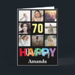 Carte 70e anniversaire heureux Collage photo moderne noi<br><div class="desc">70th Happy Birthday Photo Collage Carte Noire moderne avec nom personnalisé. Pour plus de personnalisation,  cliquez sur le bouton "Customiser" et utilisez notre outil de conception pour modifier ce modèle.</div>