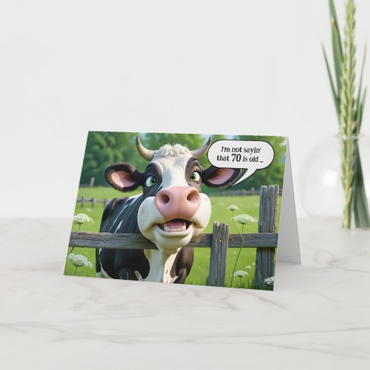 Carte 70e anniversaire Humour de vache (Devant)