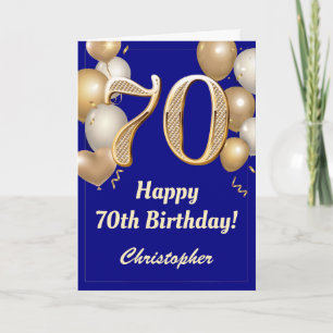 Carte 70e anniversaire Marine Bleu et Ballons d'or Confe