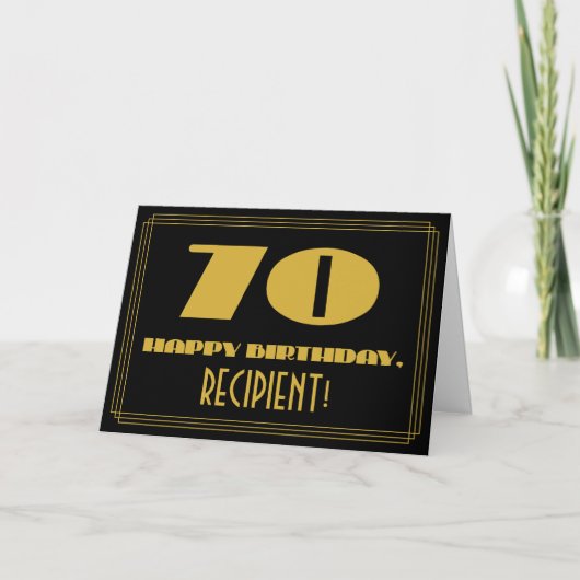 Carte 70e anniversaire : Nom + Art Déco Inspiré Look "70 (Devant)