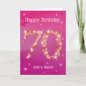 Carte 70e anniversaire - Numéro 70 en étoiles - Rose - A (Devant)
