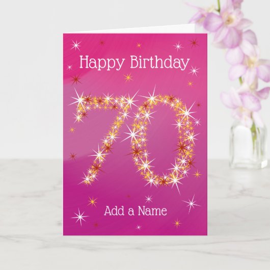 Carte 70e anniversaire - Numéro 70 en étoiles - Rose - A (Orchidée)