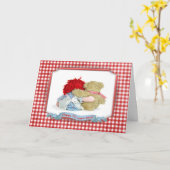 Carte 70e anniversaire-ours et poupée (Fleur jaune)