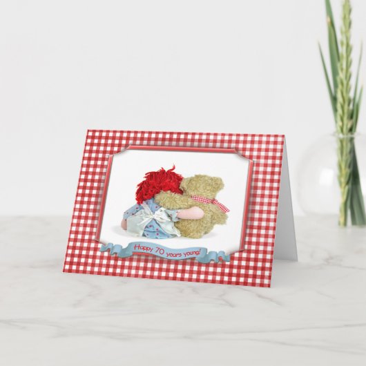 Carte 70e anniversaire-ours et poupée (Devant)