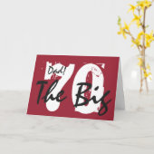 Carte 70e anniversaire, papa, blanc, noir sur rouge. (Fleur jaune)