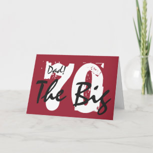 Carte 70e anniversaire, papa, blanc, noir sur rouge.