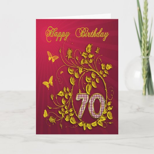 Carte 70e anniversaire papillons dorés (Devant)