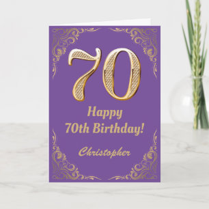 Carte 70e anniversaire Parties scintillant violet et or