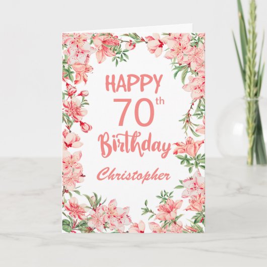 Carte 70e anniversaire Peach Peonies rose Aquarelle Flor (Devant)