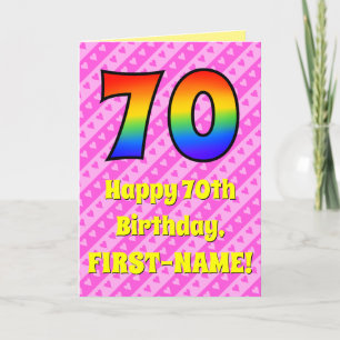 Carte 70e anniversaire : Pink Stripes & Hearts, Rainbow 