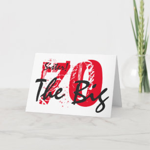 Carte 70e anniversaire pour soeur, noir, texte rouge, bl