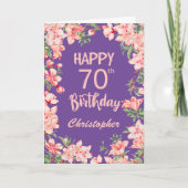 Carte 70e anniversaire Purple Peach Aquarelle rose (Devant)