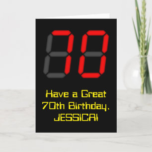 Carte 70e anniversaire : Rouge Digital Clock Style "70"