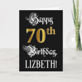 Carte 70e anniversaire — Script fantaisie; look or Faux; (Devant)