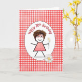 Carte 70e Anniversaire Stick Girl with Daisies (Fleur jaune)