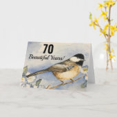 Carte 70e Belle année Anniversaire de chickadee Aquarell (Fleur jaune)