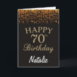 Carte 70e Birthday Black and Gold Glitter Card<br><div class="desc">70th Birthday Black and Gold Glitter Card with personalized name For further customization,  please click the "Customize it" button and use our design tool to modify this template.</div>