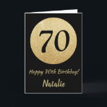 Carte 70e Birthday Black and Gold Glitter Card<br><div class="desc">Happy 70th Birthday Black and Gold Glitter Card with personalized name For further customization,  please click the "Customize it" button and use our design tool to modify this template.</div>