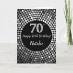 Carte 70e Birthday Black and Silver Glitter Card<br><div class="desc">Happy 70th Birthday Black and Silver Glitter Card with personalized name For further customization,  please click the "Customize it" button and use our design tool to modify this template.</div>