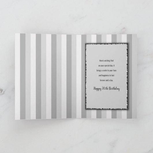 Carte 70e jour de Birthday, 3 Black/White Pattern Cake (Intérieur)