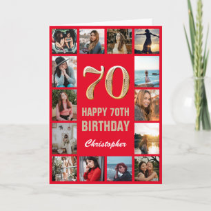 Carte 70e Joyeux Anniversaire Collage photo rouge et or