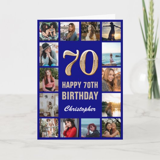 Carte 70e Joyeux Anniversaire Marine Bleu & Gold Photo C (Devant)