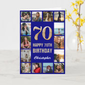 Carte 70e Joyeux Anniversaire Marine Bleu & Gold Photo C (Fleur jaune)