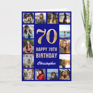 Carte 70e Joyeux Anniversaire Marine Bleu & Gold Photo C