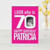 Carte 70e Joyeux Anniversaire photo rose blanc (Fleur jaune)