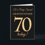 Carte 70ème effet or sur Noir, Grand-père Anniversaire<br><div class="desc">Une carte d'anniversaire chic 70e pour un "Grand-père très spécial",  avec un numéro 70 composé de numéros à effet or et le mot "Grand-père",  à effet or,  sur un arrière - plan noir. Le message intérieur,  que vous pouvez modifier si vous le souhaitez,  est "Joyeux anniversaire"</div>