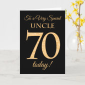 Carte 70ème effet or sur noir, pour Anniversaire Oncle (Fleur jaune)