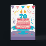 Carte 70th Birthday Cake : Personnalisable !<br><div class="desc">CONCEPTION PERSONNALISABLE ! Changez l'âge pour convenir ! Par exemple, 70 peuvent devenir 71. Le placement des bougies est également réglable. C'est la carte d'anniversaire parfaite pour n'importe qui dans la vingtaine. Il dispose d'un gâteau de luxe avec les mots "Joyeux anniversaire". L'âge du destinataire est représenté par des bougies...</div>