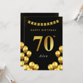 Carte 70th Birthday Card Black and Gold Balloons (Devant/Arrière en situation)