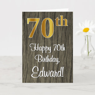 Carte 70th Birthday: Elegant Faux Gold Look #, Faux Wood