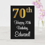 Carte 70th Birthday ~ Elegant Luxurious Faux Gold Look #<br><div class="desc">This luxurious, stylish, and elegant birthday-themed greeting card design features a large ordinal number “70th” having a faux/imitation gold-inspired gradient pattern, in addition to the birthday greeting message “Happy 70th Birthday, ” and a custom name in a script-style font on the front. The background of the front is colored black....</div>