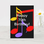 Carte 70th Birthday Music Notes Folded Greeting Card<br><div class="desc">Bright,  bold Music Notes de différentes couleurs avec texte blanc Joyeux 70e anniversaire.</div>