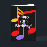 Carte 70th Birthday Music Notes Folded Greeting Card<br><div class="desc">Bright,  bold Music Notes de différentes couleurs avec texte blanc Joyeux 70e anniversaire.</div>