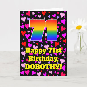 Carte 71e anniversaire : Amour Hearts Motif, Arc-en-ciel