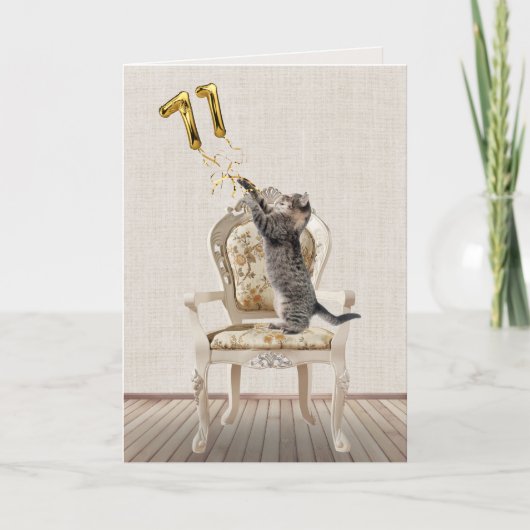 Carte 71e anniversaire Ballons et Tabby Cat (Devant)