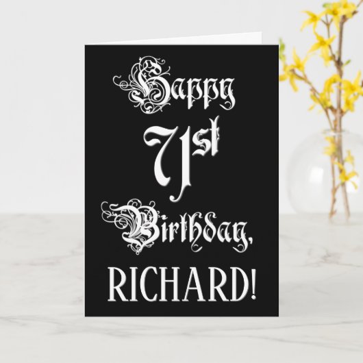 Carte 71e anniversaire : Fancy, Elegant Script + Nom per (Fleur jaune)