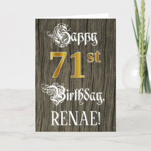 Carte 71e anniversaire : Faux Gold Look + Faux Wood Moti