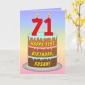 Carte 71e anniversaire — Fun Cake & Candles, avec nom pe (Fleur jaune)