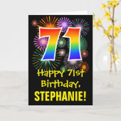 Carte 71e anniversaire : Fun Fireworks Motif + Rainbow 7 (Fleur jaune)