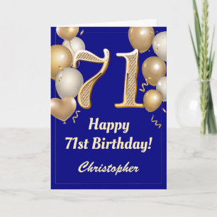 Carte 71e anniversaire Marine Bleu et Ballons d'or Confe