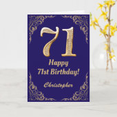 Carte 71e Anniversaire Marine Parties scintillant bleue (Fleur jaune)