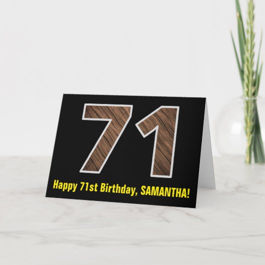 Carte 71e anniversaire : Nom + Faux Wood Grain Motif "71 (Devant)