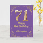 Carte 71e anniversaire Parties scintillant violet et or (Fleur jaune)